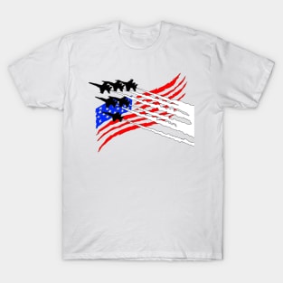 F18 Hornets flying across American Flag T-Shirt